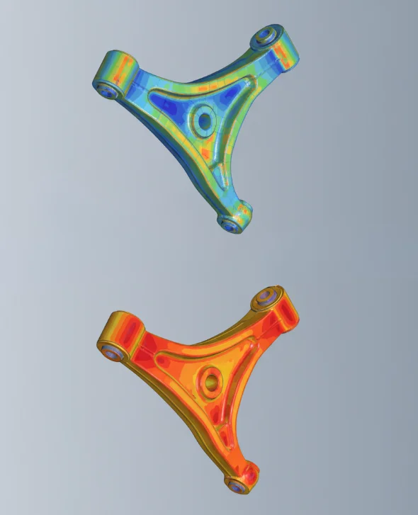 FEA stress comparison showing structural design analysis results.
