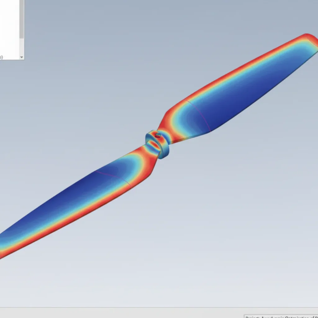 CFD analysis plot showing pressure distribution (lift and drag forces) on the propeller blade surface during rotation.
