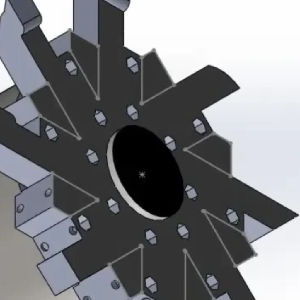 Close-up view of the central bore and bolt pattern on the tool turret hub assembly.