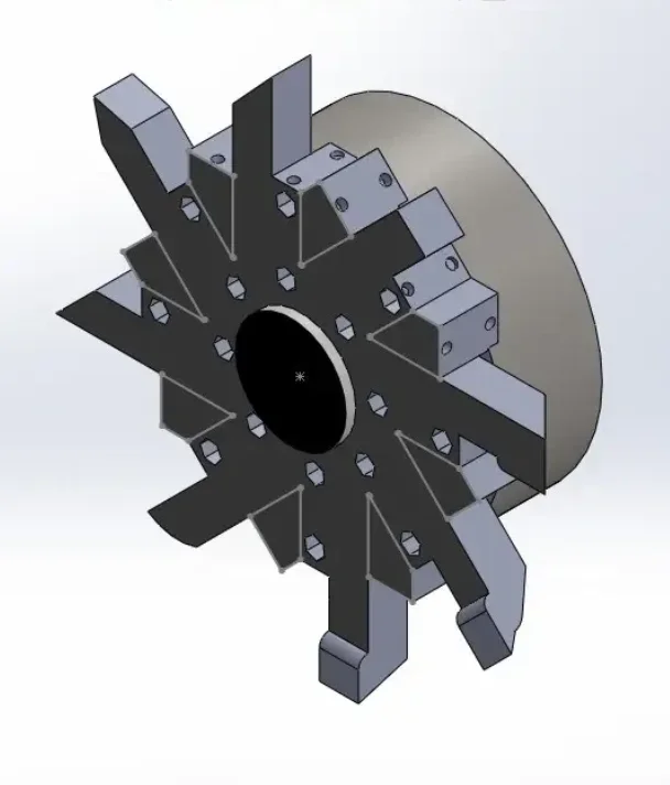 High-precision CAD model of CNC machine tool turret hub for rotational indexing verification.