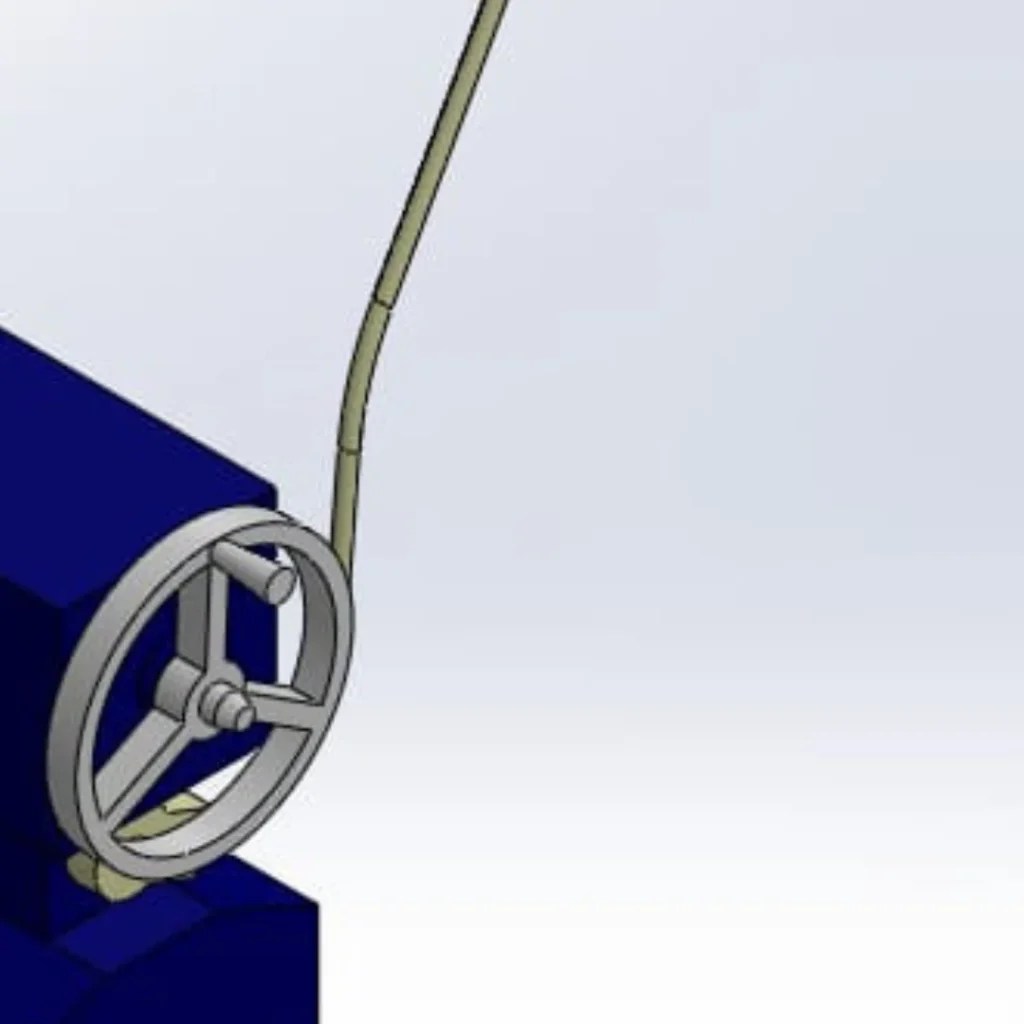 Close-up view of the hand-wheel and handle assembly for rotational mechanical mating check.